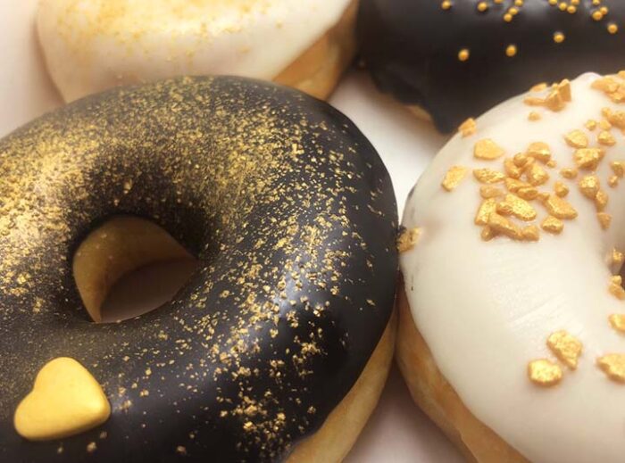 Golden Donut box 2020 closeup - JJ Donuts